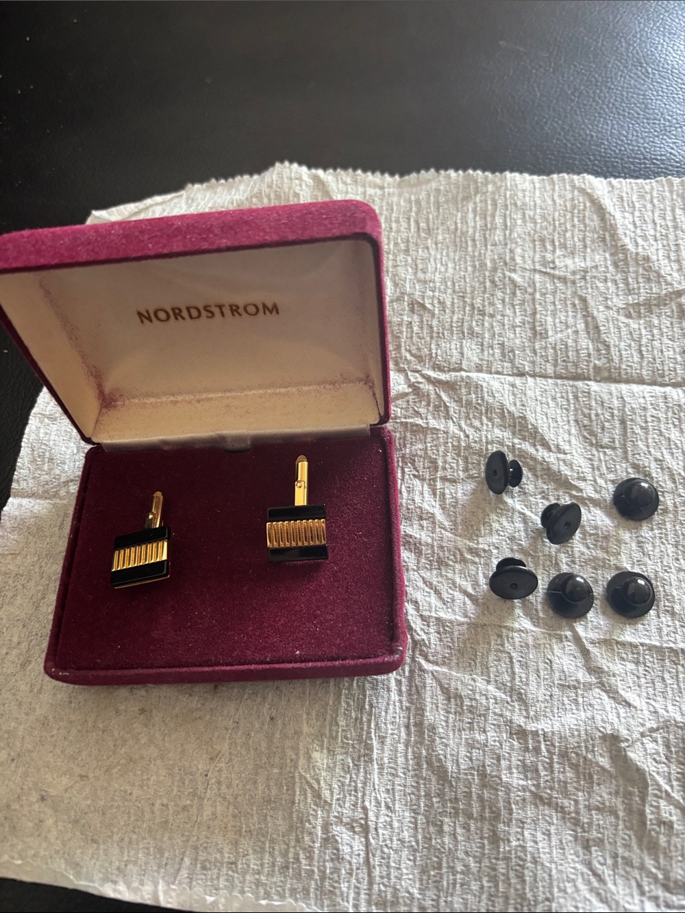 Nordstrom Black and Gold Rectangular Ribbed Cufflinks